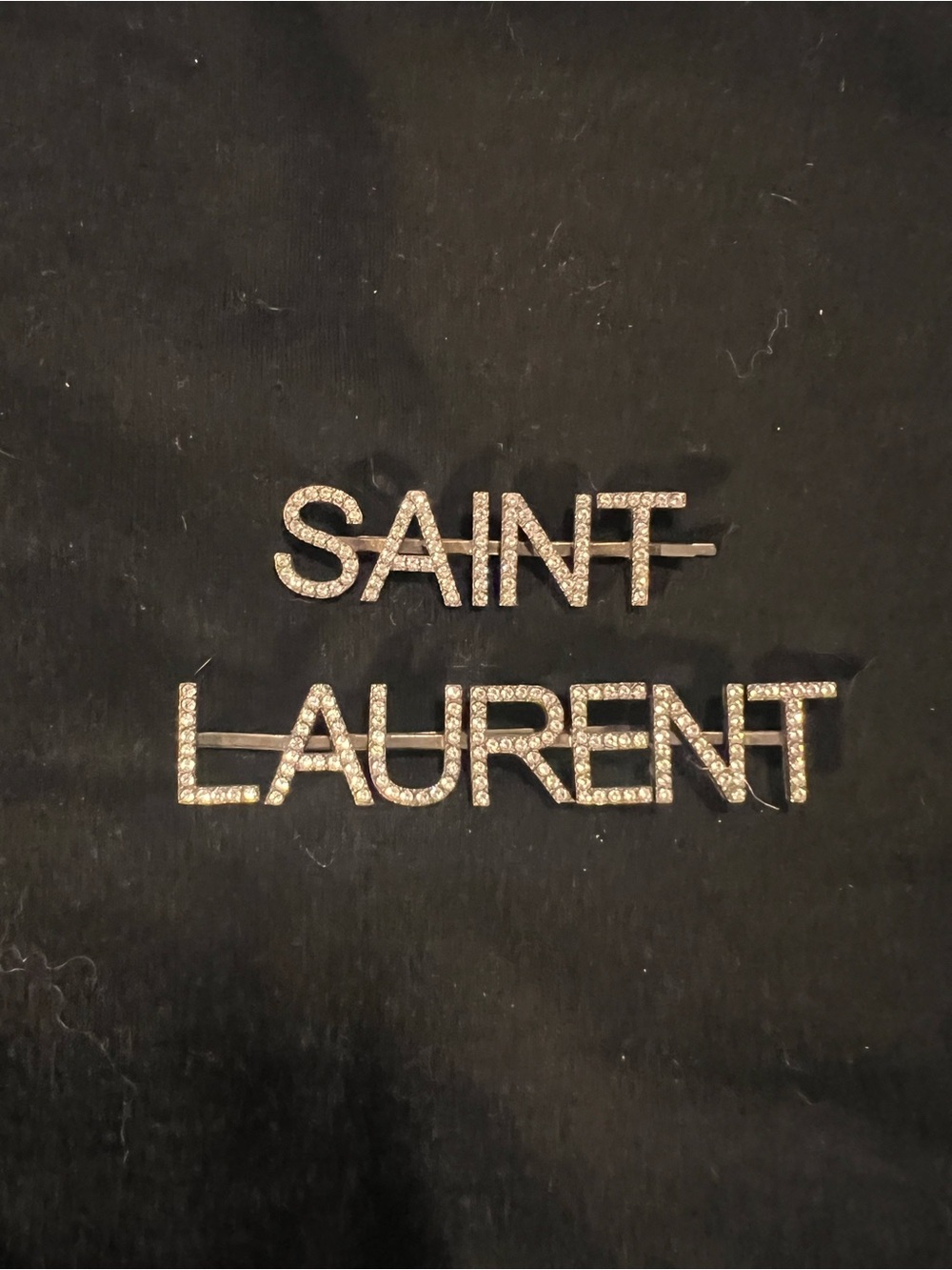 Saint Laurent Crystal Logo Hair Clips - Silver Rhinestone